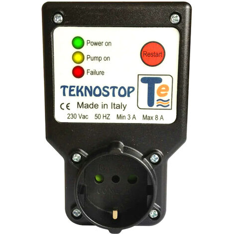 Pedrollo – Détecteur de manque d'eau 220V TEKNOSTOP – Protection 8A pour pompes de surface – Arrêt automatique en cas de détection d'eau