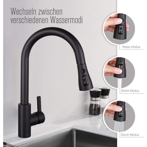 PEDY Hochdruck Wasserhahn Küchenarmatur ausziehbar Brause Hoher Auslauf 360° Drehbar Spültischarmatur Küche Wasserhahn für Küchenspüle,Schwarz