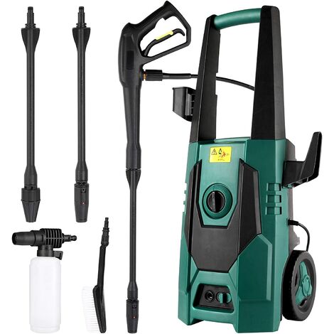 PEDY Nettoyeur Haute Pression, 1800W, Pression 160 Bar(max.), pour Voiture, Jardin, Terrasse, 1x Pistolet Haute Pression, 2x Buse Réglable, 1x Nettoyeur de Surface, Câble de 9,7 m, Tuyau 6,2 m