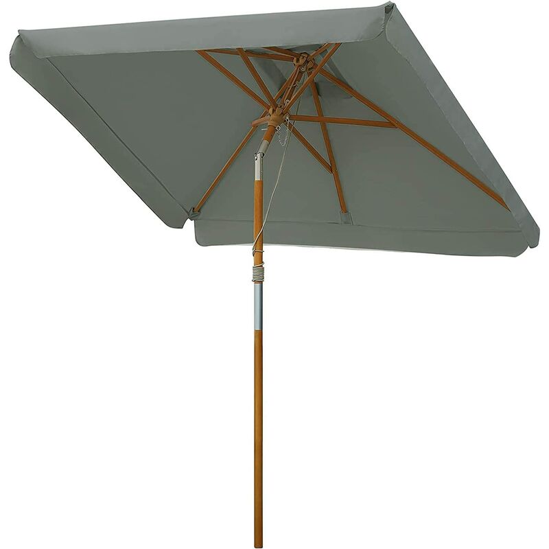 Pedy - Parasol en bois 200 x 150 cm, rectangulaires inclinables, protection uv upf 50+, 180 g/m² (Gris)