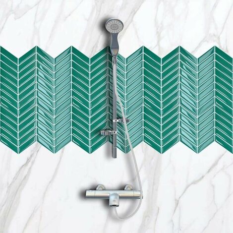 Peel and Stick Wall Tiles Backsplash for Kitchen, Self Adhesive Waterproof Green 3D Tile Stickers for Bathroom, Subway Stick On Tiles Splashback (Pack of 4)