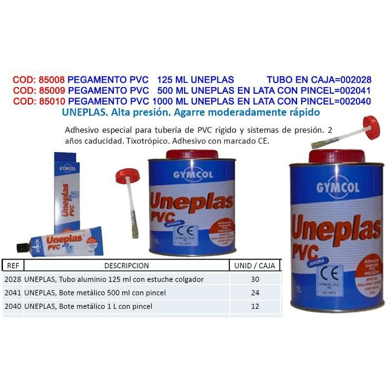 

MIBRICOTIENDA gymcol pegamento cola pvc 1000 ml uneplas lata con pincel 002040
