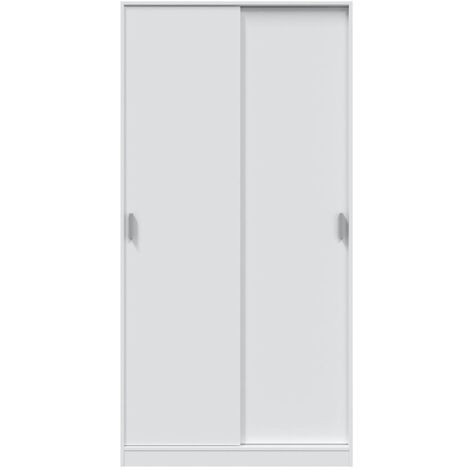 Pegane – Armoire blanche 2 portes coulissantes – L 100 cm x H 200 cm x P 50 cm – Finition mélaminé mat – Certifiée PEFC