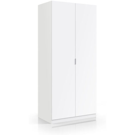 Pegane – Armoire blanche 2 portes – Dimensions 180 x 81 x 52 cm – Penderie avec 2 tiroirs et tablette de rangement – Design contemporain