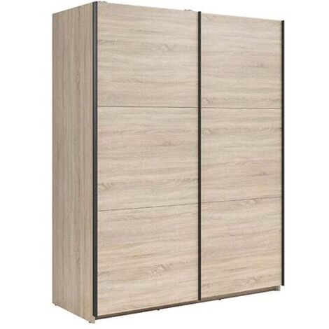 Pegane – Armoire coulissante 2 portes chêne Sonoma – Longueur 153,5 cm – Profondeur 60 cm – Hauteur 195,5 cm – 2 étagères coulissantes