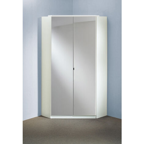 Pegane – Armoire d'angle avec miroir blanc cassé – Longueur 95 cm, Hauteur 198 cm, Profondeur 95 cm – Panneaux mélaminés, verre