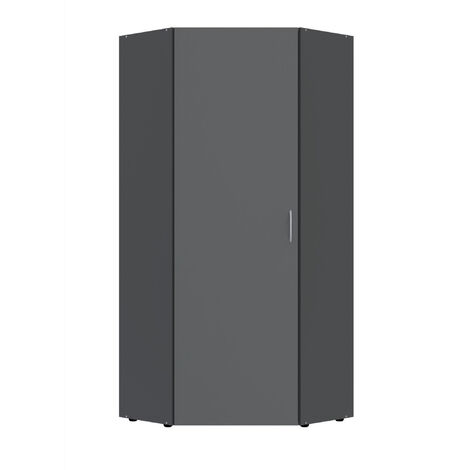 Pegane – Armoire d'angle graphite – Dimensions 80x185x80 cm – Panneaux mélaminés – 5 tablettes pour rangement optimisé