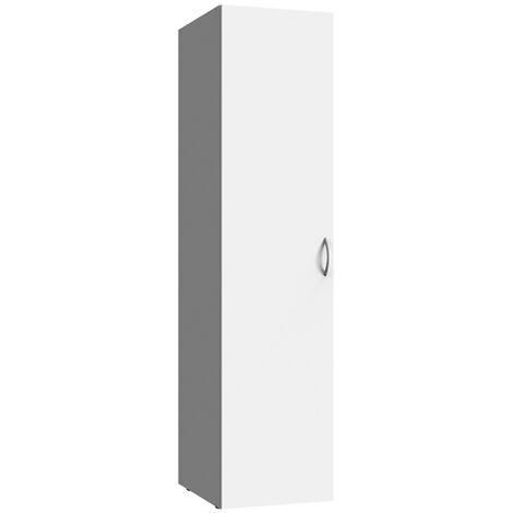 Pegane – Armoire de rangement 1 porte en bois mélaminé blanc – Dimensions 50x185x54 cm – Tablette et tringle à vêtements intégrées