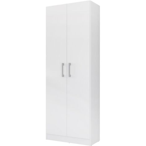 Pegane – Armoire de rangement 2 portes blanc – Dimensions 61x32x170 cm – Panneaux mélaminés – Assemblage facile