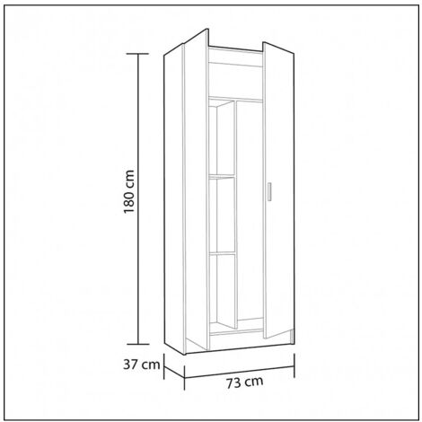 Pegane – Armoire de rangement blanche 180 cm – Panneaux de particules mélamine – Dimensions 73 x 37 cm – Montage facile avec instructions