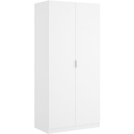 Pegane – Armoire de rangement blanche 81x184x52 cm – Panneau de particule – 2 portes latérales – Étagère et barre de suspension en métal