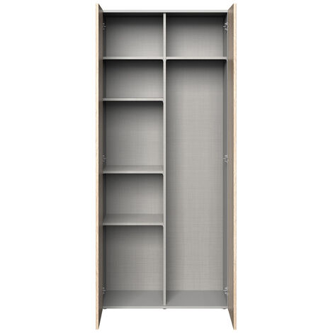 Pegane – Armoire de rangement imitation chêne – Dimensions 80 x 185 x 40 cm – Panneaux de particules mélaminés – Assemblage facile
