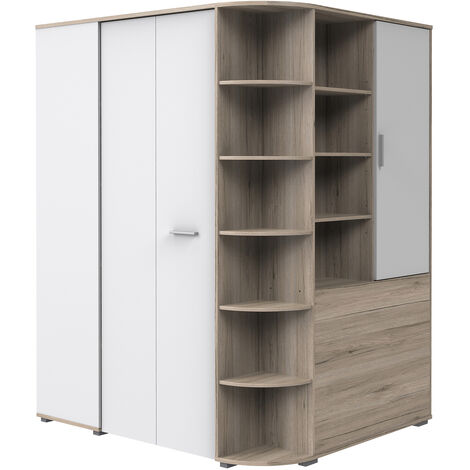 Pegane – Armoire dressing imitation chêne San Remo – 124x199x148 cm – 1 tringle + 8 compartiments – Panneaux de particules mélaminés