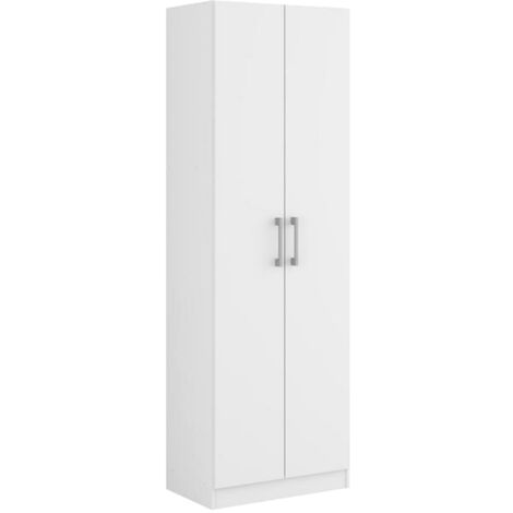 Pegane – Armoire penderie 2 portes blanc – Dimensions 56x34x169 cm – Panneaux de particules mélaminés – Meuble livré en kit