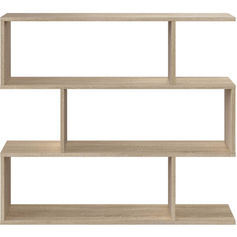 Pegane – Bibliothèque basse en bois mélaminé chêne 3 niveaux – Longueur 110 cm x Profondeur 24 cm x Hauteur 97 cm – Tablettes de 18 mm d'épaisseur