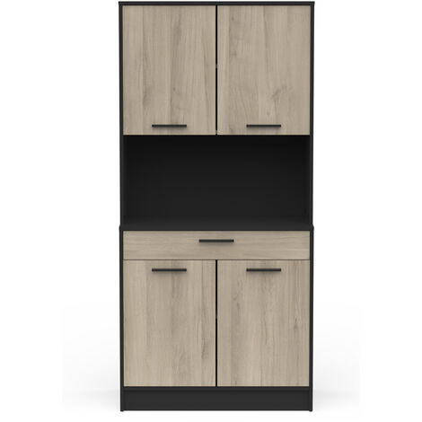 Pegane – Buffet de cuisine chêne kronberg noir mat – Longueur 83,3 cm x Hauteur 176,1 cm x Profondeur 40 cm – Panneaux mélamine 15mm résistants à l'eau