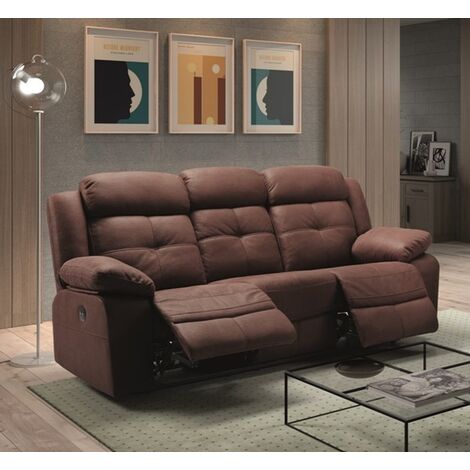 Pegane – Canapé relax 3 places avec 2 relax électriques – Tissu New Nobuck chocolat – Dimensions L 217 x P 90 x H 104 cm – Assise ressorts ensachés