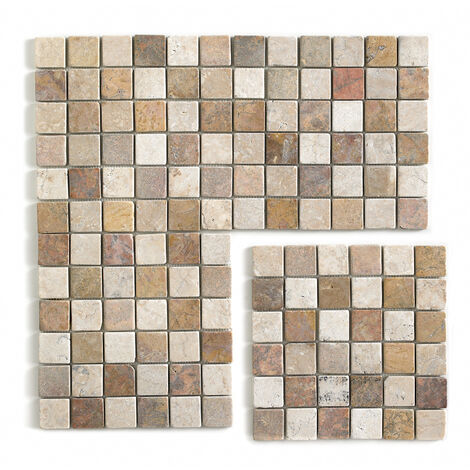 Pegane – Carrelage mosaïque en marbre naturel multicolore – Plaque 30 x 30 cm – Boîte de 11 pièces pour mur et sol – Épaisseur 0,9 à 1 cm