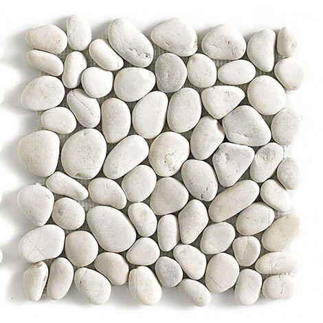 Pegane – Carrelage mosaïque pour sol – Lot de 11 plaques 33x33 cm – Pierre de mer blanc mat – Épaisseur 10-13mm – 1m² par boîte
