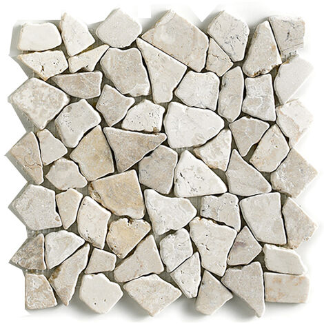 Pegane – Plaque mosaïque en marbre naturel blanc 30x30 cm – Pour murs et sols – Épaisseur 0,9-1 cm – Taillée à la main