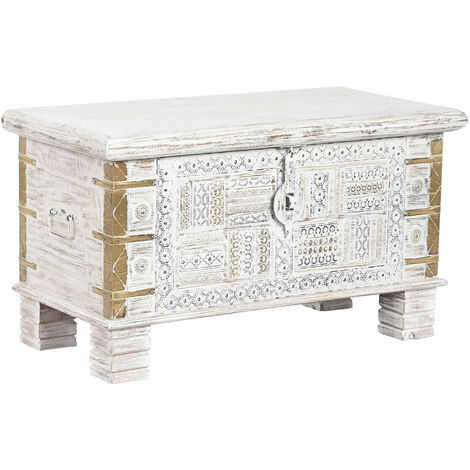 Pegane – Coffre de rangement en manguier et métal blanc – Longueur 80 cm x Largeur 40 cm x Hauteur 45 cm – Design contemporain pour intérieur