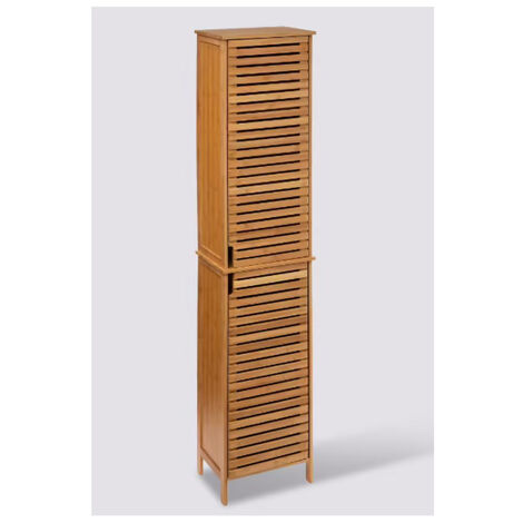 Pegane – Colonne de salle de bain 2 portes en bambou naturel – Dimensions L.34 x P.24 x H.170 cm – Rangement optimisé pour salle de bain