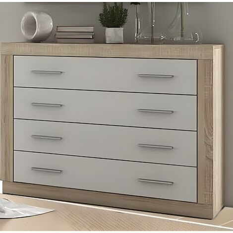 Pegane – Buffet commode 4 tiroirs chêne cambrian et blanc – Dimensions 98 x 39,6 x 81,5 cm – Panneau de particule mélaminé