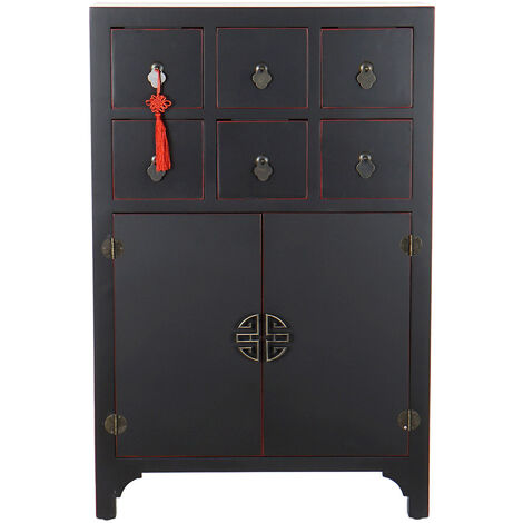Pegane – Commode en bois MDF noir avec 6 tiroirs – Dimensions 63x27x101 cm – Meuble de rangement moderne pour salon ou chambre