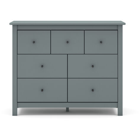 Pegane – Commode en pin avec 7 tiroirs vert kaki – Longueur 100 cm x Profondeur 40 cm x Hauteur 80 cm – Rangement optimal pour espaces modernes