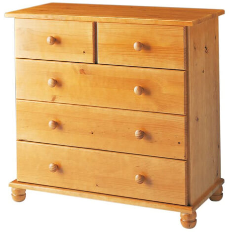 Pegane – Commode en pin massif miel 78x39x81 cm – 3 tiroirs en haut, 2 tiroirs en bas – Rangement esthétique et fonctionnel