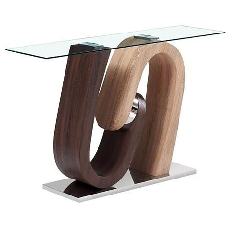 Pegane – Console en acier argenté et MDF marron – Longueur 120 cm, Profondeur 40 cm, Hauteur 76 cm – Plateau en verre pour design moderne