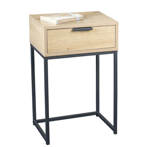 Pegane – Console en bois chêne clair et métal noir – 1 tiroir – Dimensions 40x40x50 cm – Design moderne pour intérieur contemporain