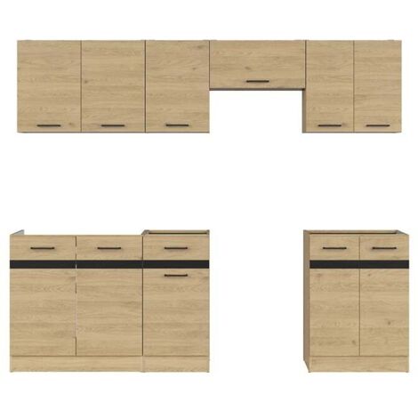 Pegane – Cuisine complète 240 cm – Ensemble de meubles de cuisine chêne berstein – Armoires basses et hautes – Rangement fonctionnel et organisé