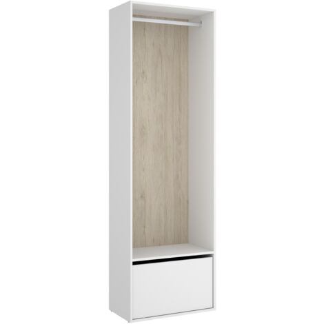 Pegane – Dressing avec porte chaussure réversible chêne naturel et blanc – Dimensions 60x45x205 cm – Bois mélaminé pour durabilité