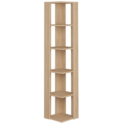 Pegane – Etagère d'angle 5 tablettes chêne cambrian – Dimensions 34x34x161 cm – Panneaux mélaminés pour rangement moderne