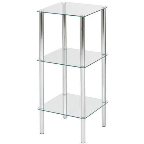 Pegane – Étagère salle de bain en tube d'acier chromé et verre trempé – Dimensions L39 x P39 x H77 cm – Rangement moderne et fonctionnel