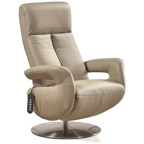 Pegane – Fauteuil relax électrique en cuir gris clair – Mécanisme à 2 moteurs – Dimensions L 77 x P 82 x H 114 cm – Assise confortable 49 cm