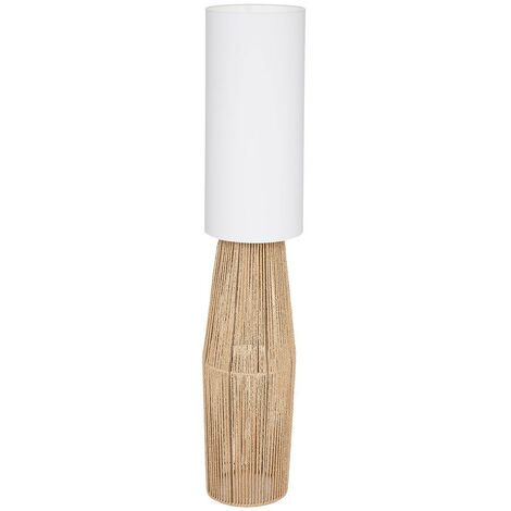 Pegane – Lampadaire salon en métal noir et papier beige – Hauteur 130 cm, diamètre 28 cm – Type E27, 40W – Abat-jour tressé élégant