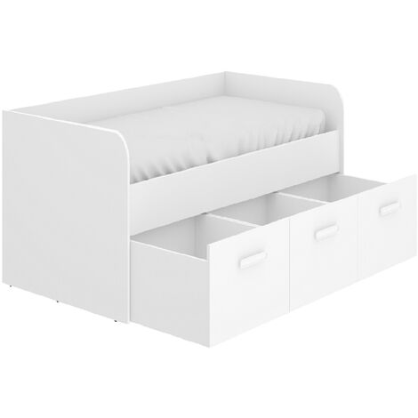 Pegane – Lit enfant gigogne 90 x 190 cm en mélamine blanc avec 3 tiroirs – Longueur 194.3 cm x Profondeur 97 cm x Hauteur 60 cm