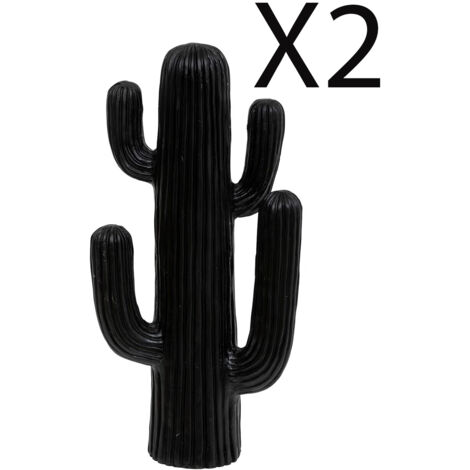 Pegane – Lot de 2 cactus décoratifs noir – Décoration d'extérieur en magnésie – Dimensions 28x14,5x57 cm – Poids 6,9 kg