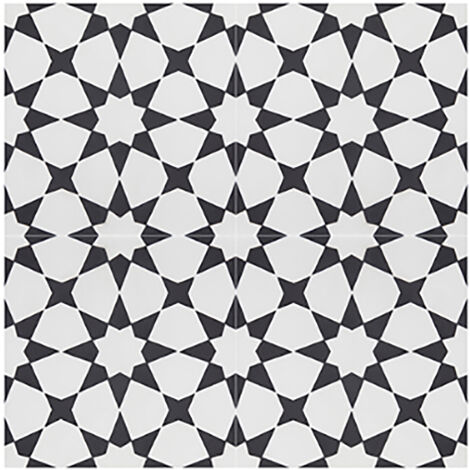 Pegane – Lot de 4 carreaux de ciment 20 x 20 cm – Surface 0,16 m² – Couleur noir/blanc – Épaisseur 14 mm – Fait main, unique