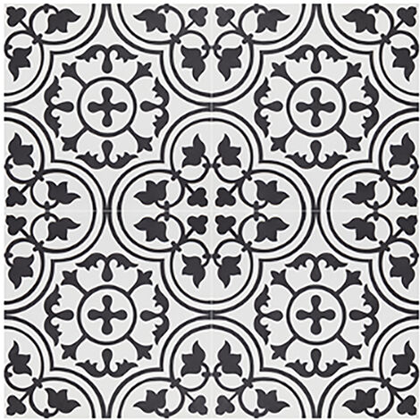 Pegane – Lot de 4 carreaux de ciment noir/blanc 20x20 cm – Épaisseur 14 mm – Faits main pour sol et mur – 0,16 m²