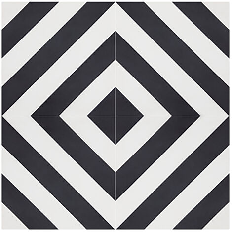 Pegane – Lot de 4 carreaux de ciment noir/blanc 20x20 cm – Épaisseur 14 mm – Surface 0,16 m² – Pour sol et mur – Fait main