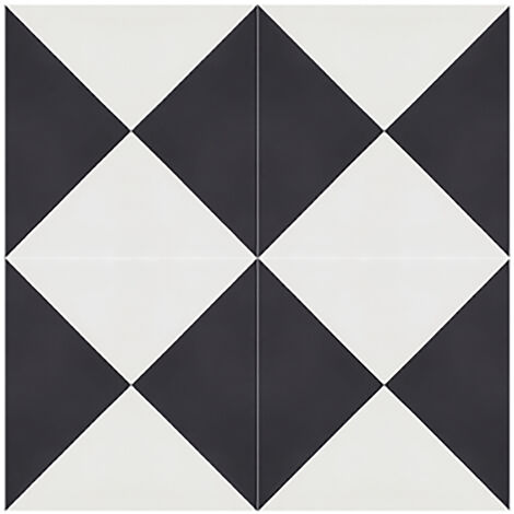 Pegane – Lot de 4 carreaux de ciment noir/blanc 20x20cm – Artisanaux pour sol et mur – Épaisseur 14mm – 0,16m² par carton