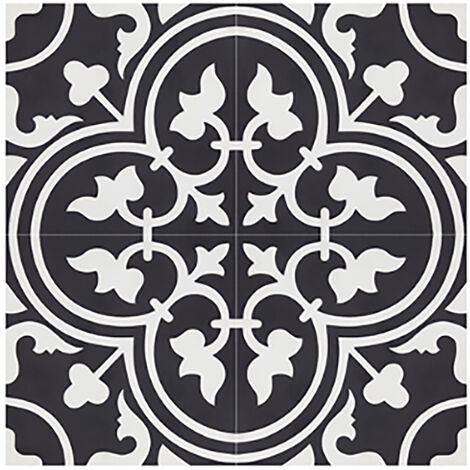 Pegane – Lot de 4 carreaux de ciment véritable 0,16m2 – Carreaux artisanaux noir 20x20 cm – Pour revêtement sol et mur – Épaisseur 14 mm