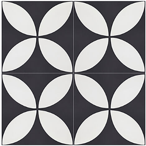 Pegane – Lot de 4 carreaux de ciment véritable 20x20cm – Coloris noir/blanc – Épaisseur 14mm – Pour sol et mur – 0,16m2