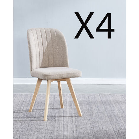 Pegane – Lot de 4 chaises de salle à manger en tissu beige – Pieds en bois de pin – Dimensions 46x55x92 cm – Confort optimal pour repas en famille