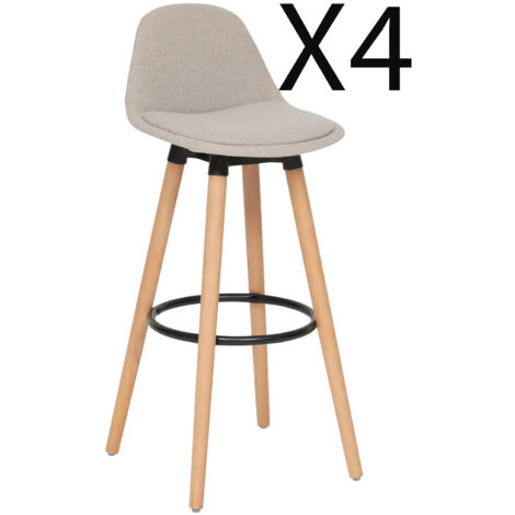 Pegane – Lot de 4 chaises hautes en polypropylène beige – Pieds en bois naturel – Dimensions 40x43x92,5 cm – Confort d'assise rembourré
