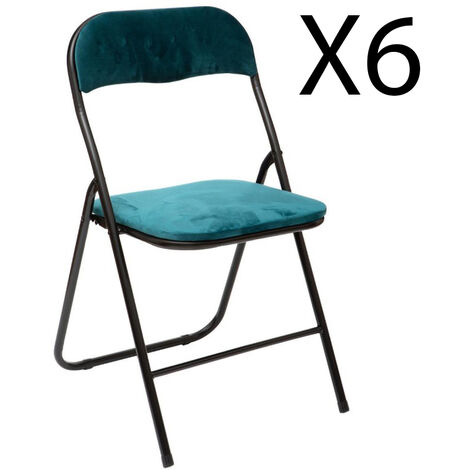 Pegane – Lot de 6 chaises pliantes en métal bleu canard – Dimensions 44x48x79 cm – Hauteur assise 43 cm – Pour espaces réduits