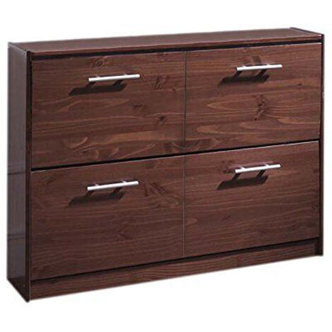 Pegane – Meuble à chaussures en pin massif couleur noyer – 2 portes abattantes – Dimensions 110 x 23 x 80 cm – Rangement pour 24 à 27 paires